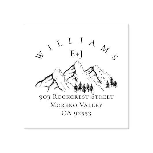 Mountain Pine-tree Wedding Initialen Retouradres Rubberstempel (Afrduk)
