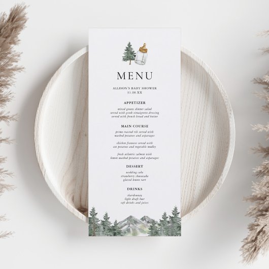 Mountain Pine Tree Winter Baby shower Menu