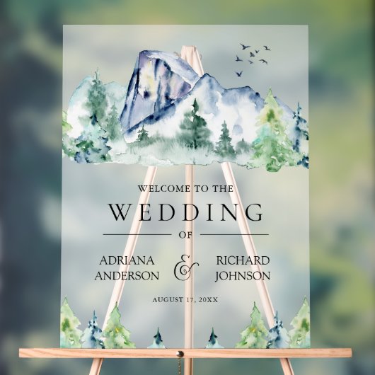 Mountain Pine Trees Forest Wedding Welcome Acryl Bord (Neutraal)