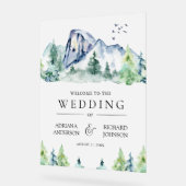 Mountain Pine Trees Forest Wedding Welcome Acryl Bord (Hoek)