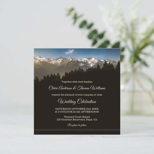 Mountain Pine Trees Wedding Invitation Kaart (Staand voorkant)