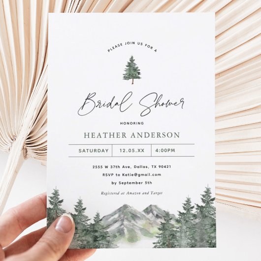 Mountain Pine Winter Bridal Shower Invitation Kaart
