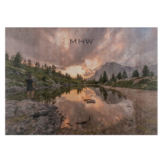 Mountain Pond aangepaste monogram snijplank (Voorkant)