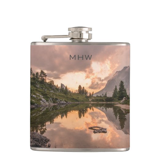 Mountain Pond custom monogram fles Heupfles (Voorkant)