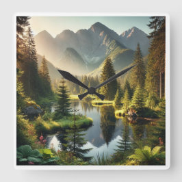 Mountain Pond Vierkante Klok