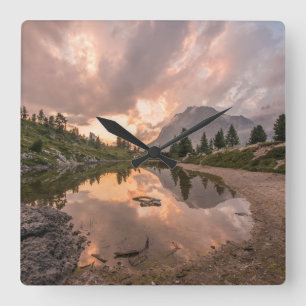 Mountain Pond-wandklok Vierkante Klok