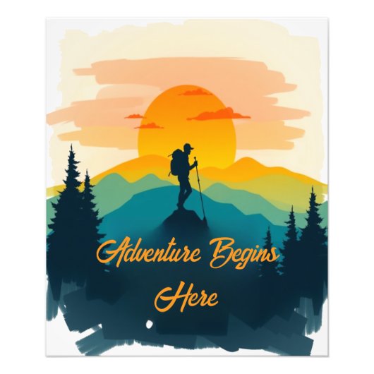 Mountain Poster - Adventure Begins Here (Voorkant)