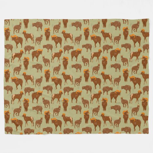 Mountain Rams Bighorn Sheep Rustic Pattern Fleece Deken (Voorkant (Horizontaal))