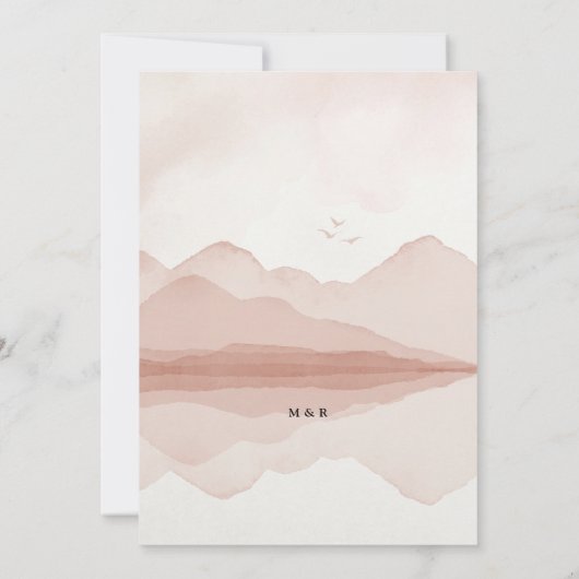 Mountain Range Blush Bestemming Bruiloft Kaart (Achterkant)