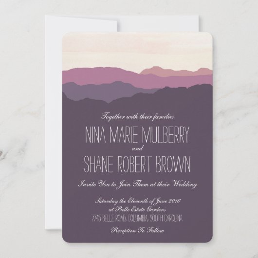 "Mountain Range" huwelijksuitnodiging 5 "x7" Paars Kaart (Voorkant)