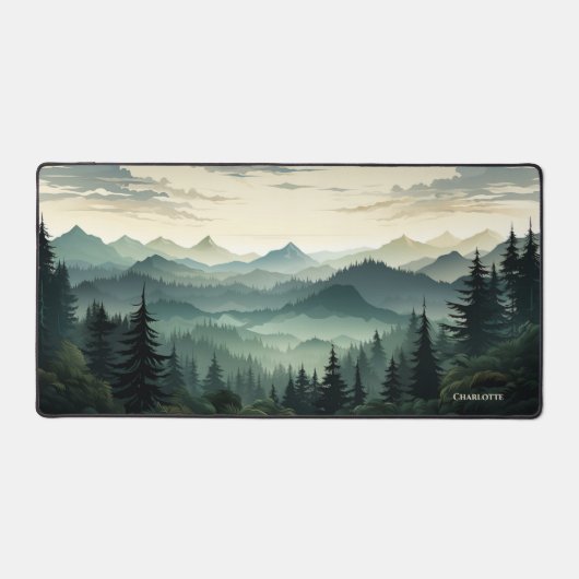 Mountain Range Pine Forest Uitzicht Donkergroen th Bureaumat (Voorkant)