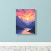 Mountain Range Sunset | Watercolor Lake Landscape Canvas Afdruk (Insitu (Houten vloer))