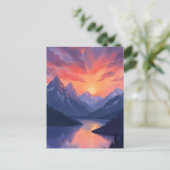 Mountain Range Sunset | Waterverf Lake Landscape Briefkaart (Staand voorkant)
