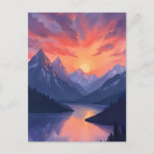 Mountain Range Sunset | Waterverf Lake Landscape Briefkaart (Voorkant)
