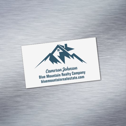 Mountain Real Estate Company Custom Blue White Magnetisch Visitekaartje (Voorbeeld)