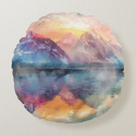 Mountain Reflection: Waterverf rond Sierkussen Kussen