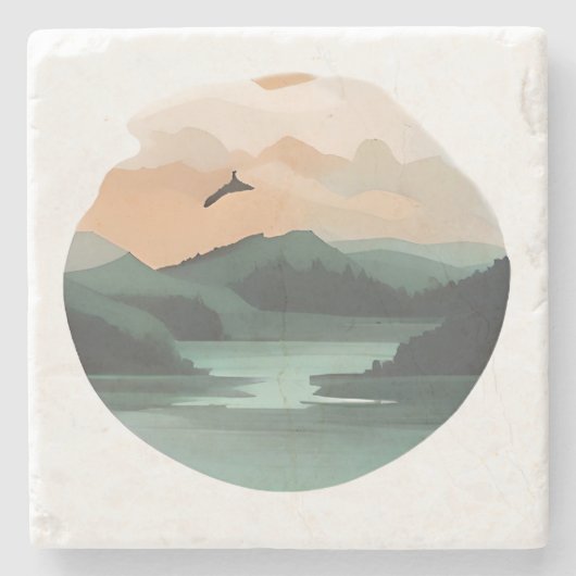 Mountain Reflections: een rustig meer bij zonsonde Stenen Onderzetter (Voorkant)