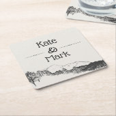 Mountain Retreat ⎥ Bruiloft Vierkant Papier Onderz Kartonnen Onderzetters (Schuin)