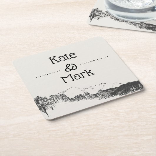 Mountain Retreat ⎥ Bruiloft Vierkant Papier Onderz Kartonnen Onderzetters (Schuin)