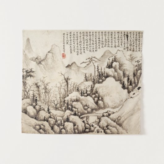 "Mountain Retreat" Chinees  landschapskunst Wandkleed (Voorkant (horizontaal))