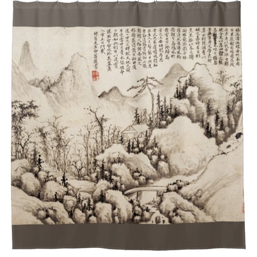 "Mountain Retreat" Chinese  kunst Douchegordijn (Voorkant)