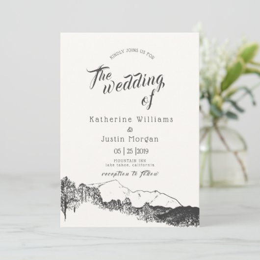 Mountain Retreat Rustieke bruiloft uitnodiging (Staand voorkant)