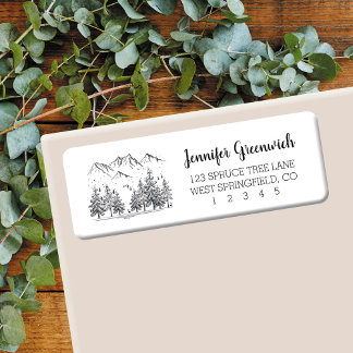 Mountain Return Address Label Forest Pine Trees