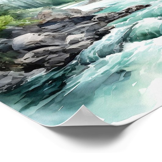 Mountain River Alaska Waterverf schilderij Poster (Hoek)