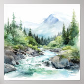 Mountain River Alaska Waterverf schilderij Poster (Voorkant)