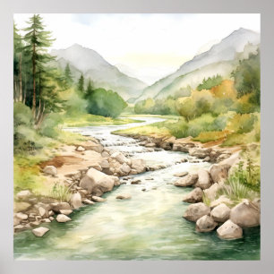 Mountain River Alaska Waterverf schilderij Poster