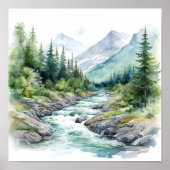 Mountain River Alaska Waterverf schilderij Poster (Voorkant)