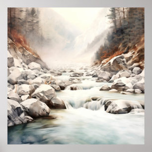 Mountain River Alaska Waterverf schilderij Poster