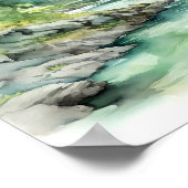 Mountain River Alaska Waterverf schilderij Poster (Hoek)