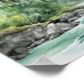 Mountain River Alaska Waterverf schilderij Poster (Hoek)