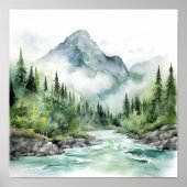 Mountain River Alaska Waterverf schilderij Poster (Voorkant)