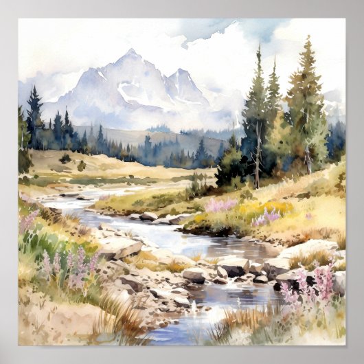 Mountain River Colorado Waterverf schilderij Poster (Voorkant)