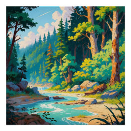 Mountain River Escape - Rustig boslandschap Perfect Poster