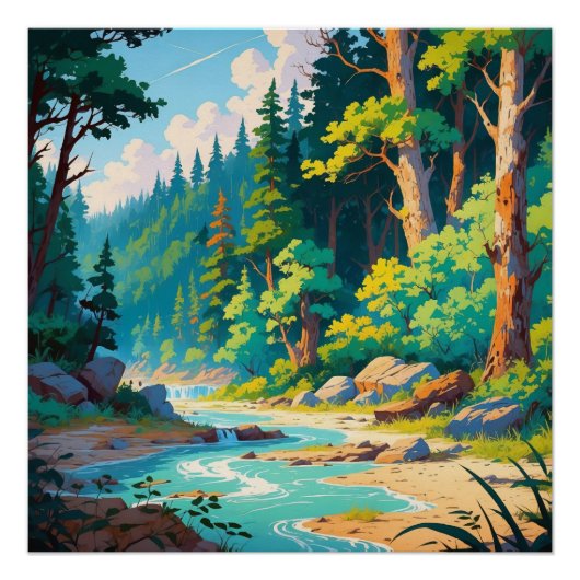 Mountain River Escape - Rustig boslandschap Perfect Poster (Voorkant)