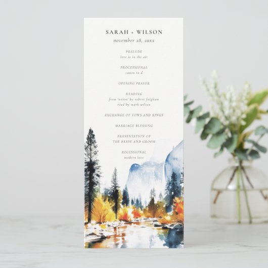 Mountain River Herfst Landscape Trouwprogramma Kaart (Staand voorkant)