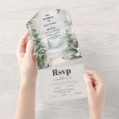 Mountain River Herfst Winterlandschap Bruiloft All In One Uitnodiging (Afscheurbaar)