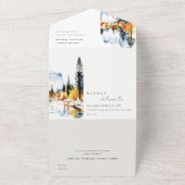 Mountain River Herfst Winterlandschap Bruiloft All In One Uitnodiging (Buitenkant)