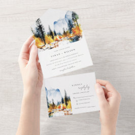 Mountain River Herfst Winterlandschap Bruiloft All In One Uitnodiging