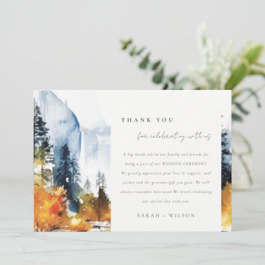 Mountain River Herfst Winterlandschap Bruiloft Bedankkaart (Staand voorkant)