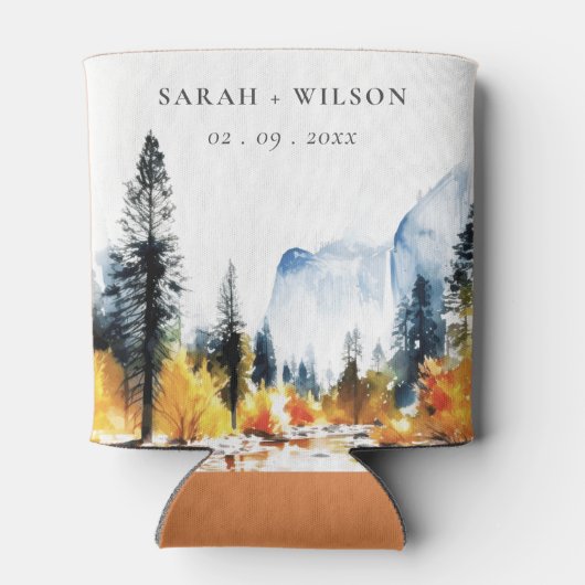 Mountain River Herfst Winterlandschap Bruiloft Blikjeskoeler (Achterkant)