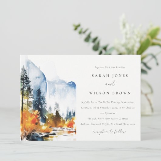 Mountain River Herfst Winterlandschap Bruiloft Kaart (Staand voorkant)
