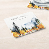 Mountain River Herfst Winterlandschap Bruiloft Kartonnen Onderzetters (Schuin)