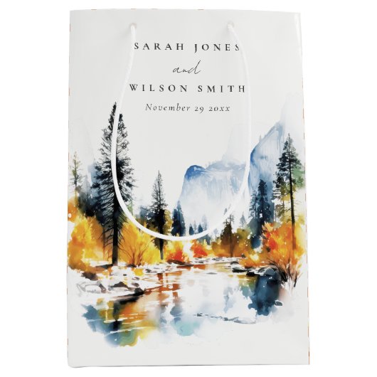 Mountain River Herfst Winterlandschap Bruiloft Medium Cadeauzakje (Voorkant)