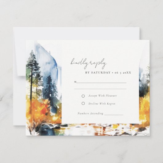 Mountain River Herfst Winterlandschap Bruiloft RSVP Kaartje (Voorkant)