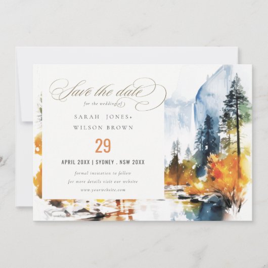 Mountain River Herfst Winterlandschap Bruiloft Save The Date (Voorkant)