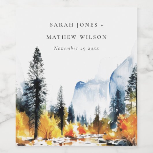 Mountain River Herfst Winterlandschap Bruiloft Wijn Etiket (Enkel label)